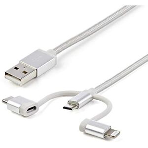 StarTech.com Cable Trenzado de 1m USB a Lightning USB-C y Micro USB Cable Cargador para Teléfono Móvil iPhone iPad Tablet