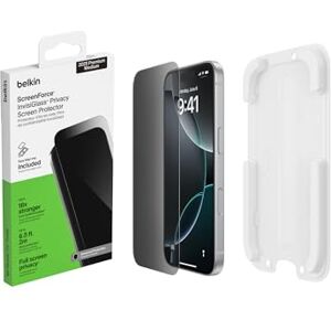 Belkin ScreenForce InvisiGlass Privacy Protector Pantalla iPhone 17 Pro, Película Protectora Frente a Impactos y Arañazos, Instalación Sin Burbujas, Dureza 9H, Cristal Reciclado Belkin ScreenForce InvisiGlass Privacy Protector Pantalla iPhone 17 Pro, Película Protectora Frente a Impactos y Arañazos, Instalación Sin Burbujas, Dureza 9H, Cristal Reciclado