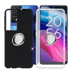 Ikiiqii Funda para TCL 50 SE (6.78") Teléfono, 2 Capa Antigolpes de Silicona a Prueba de Caídas Protectora TPU Suave Carcasa con Anillo Soporte Móvil Rotación 360° - Negro+Transparente