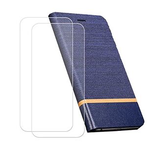 YZKJSZ Funda para Nokia C32 (6.5") + [2 Piezas] Cristal Templado Protector de Pantalla,Cover Flip Case PU Cuero Caso Función de Soporte Carcasa - GZ8 Azul