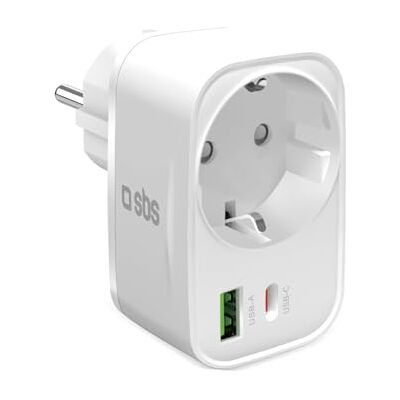 SBS Adaptador de Corriente Múltiple USB-A, Enchufe Schuko MAX 3500W de Orificio Atravesante, Power Delivery (PD 3.0 PPS) 20W, Carga Rápida, Cargador para iPhone, Android, Tablet y MacBook Neo, Blanco SBS Adaptador de Corriente Múltiple USB-A, Enchufe Schuko MAX 3500W de Orificio Atravesante, Power Delivery (PD 3.0 PPS) 20W, Carga Rápida, Cargador para iPhone, Android, Tablet y MacBook Neo, Blanco