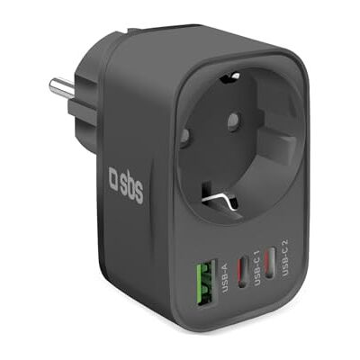 SBS Adaptador de Alimentación USB-C USB-A Multi-Socket, Toma Schuko Pass-Through MAX 3500W, Power Delivery (PD 3.0 PPS) 30W, Carga Rápida, Cargador para iPhone, Android, Tablet y MacBook Neo, Negro SBS Adaptador de Alimentación USB-C USB-A Multi-Socket, Toma Schuko Pass-Through MAX 3500W, Power Delivery (PD 3.0 PPS) 30W, Carga Rápida, Cargador para iPhone, Android, Tablet y MacBook Neo, Negro