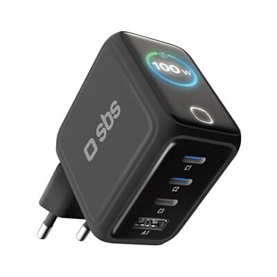 SBS Pulse Power 100W USB-C, Tecnología GaN, Power Delivery (PD 3.0 PPS), Pantalla con IA, Control Táctil, AFC, Fuente de Alimentación con Carga Rápida, Cargador para Portátil, Tableta, iPhone, Android SBS Pulse Power 100W USB-C, Tecnología GaN, Power Delivery (PD 3.0 PPS), Pantalla con IA, Control Táctil, AFC, Fuente de Alimentación con Carga Rápida, Cargador para Portátil, Tableta, iPhone, Android