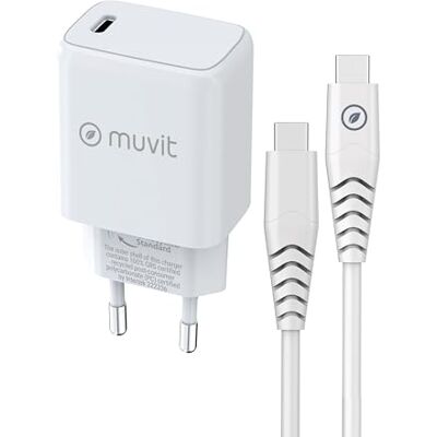 Muvit for Change Pack Cargador de Pared Tipo C PD 25W + Cable Tipo C 3A 1m Blanco Muvit for Change Pack Cargador de Pared Tipo C PD 25W + Cable Tipo C 3A 1m Blanco