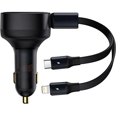 Baseus Cargador de Coche con Cable USB-C + Lightning 3A, 30 W (Negro) Baseus Cargador de Coche con Cable USB-C + Lightning 3A, 30 W (Negro)