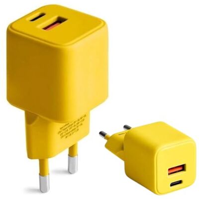 Cargador de Pared USB Forever COLORUM - 30W, USB-A & USB-C, Amarillo - Cargador USB Cargador de Pared USB Forever COLORUM - 30W, USB-A & USB-C, Amarillo - Cargador USB