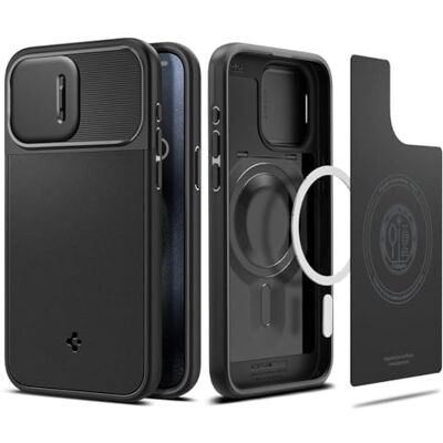 Spigen Optik Armor MagFit Funda para iPhone 15 Pro MAX, Compatible con Accesorios MagSafe, Color Negro Spigen Optik Armor MagFit Funda para iPhone 15 Pro MAX, Compatible con Accesorios MagSafe, Color Negro