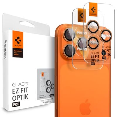 Spigen Glas.tR EZ Fit Optik Pro Protector de Cámara para iPhone 17 Pro, iPhone 17 Pro Max, 2 Unidades, Naranja cósmico, Protección Individual, Kit de instalación, Dureza 9H, Anti-Arañazos Spigen Glas.tR EZ Fit Optik Pro Protector de Cámara para iPhone 17 Pro, iPhone 17 Pro Max, 2 Unidades, Naranja cósmico, Protección Individual, Kit de instalación, Dureza 9H, Anti-Arañazos