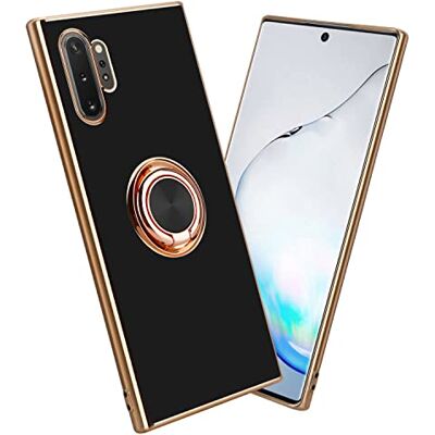 Cadorabo Estuche Compatible con Samsung Galaxy Note 10 Plus en Glossy Negro Oro con Anillo Funda Protectora de Silicona TPU Flexible, protección de cámara, Soporte magnético para el Coche Cadorabo Estuche Compatible con Samsung Galaxy Note 10 Plus en Glossy Negro Oro con Anillo Funda Protectora de Silicona TPU Flexible, protección de cámara, Soporte magnético para el Coche