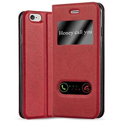 Cadorabo Estuche compatible con Apple iPhone 6 / 6S en ROJO AZRAFÁN Funda protector con cierre magnético, función de soporte y 2 ventanas de visualización Cadorabo Estuche compatible con Apple iPhone 6 / 6S en ROJO AZRAFÁN Funda protector con cierre magnético, función de soporte y 2 ventanas de visualización