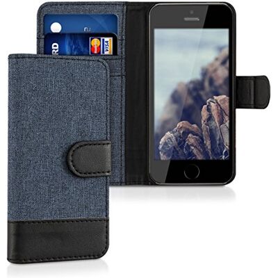 kwmobile Carcasa Compatible con Apple iPhone SE (1.ª Gen. 2016) / iPhone 5 / 5S Funda Protectora con Tapa Tarjetero y Soporte Azul Oscuro/Negro kwmobile Carcasa Compatible con Apple iPhone SE (1.ª Gen. 2016) / iPhone 5 / 5S Funda Protectora con Tapa Tarjetero y Soporte Azul Oscuro/Negro