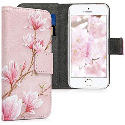 kwmobile Carcasa Compatible con Apple iPhone SE (1.Gen 2016) / iPhone 5 / iPhone 5S Funda Funda con Tarjetero y Stand de Cuero sintético Magnolias kwmobile Carcasa Compatible con Apple iPhone SE (1.Gen 2016) / iPhone 5 / iPhone 5S Funda Funda con Tarjetero y Stand de Cuero sintético Magnolias