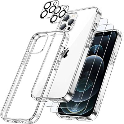JETech Funda 5 en 1 para iPhone 12 Pro, Anti-Amarillamiento, Transparente 2 Protectores Pantalla Cristal Vidrio Templado, 2 Protectores Lente Cámara, Carcasa Bumper Antigolpes JETech Funda 5 en 1 para iPhone 12 Pro, Anti-Amarillamiento, Transparente 2 Protectores Pantalla Cristal Vidrio Templado, 2 Protectores Lente Cámara, Carcasa Bumper Antigolpes