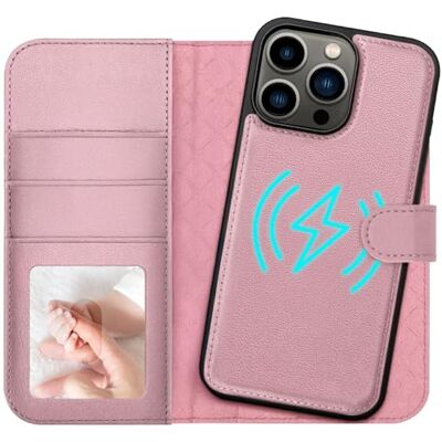 Verco Funda para iPhone 13 Pro Case (2 en 1) funda magnética extraíble, carga inalámbrica, tarjetero, funda RFID estilo libro, oro rosa Verco Funda para iPhone 13 Pro Case (2 en 1) funda magnética extraíble, carga inalámbrica, tarjetero, funda RFID estilo libro, oro rosa