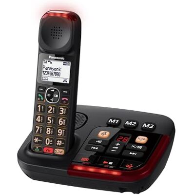 Panasonic KX-TGM420EXB Teléfono Inalámbrico Digital con Contestador Automático, Base y Auricular, Volumen Alto, Modo De Conversación Lenta, Compatibilidad con Audífonos, Bloqueo De Llamadas, Negro Panasonic KX-TGM420EXB Teléfono Inalámbrico Digital con Contestador Automático, Base y Auricular, Volumen Alto, Modo De Conversación Lenta, Compatibilidad con Audífonos, Bloqueo De Llamadas, Negro