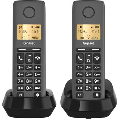 Siemens Pure 120 Duo 2 teléfonos inalámbricos con Eco DECT Pantalla retroiluminada Compatible con audífonos Protección de Llamadas, Color Negro Antracita Siemens Pure 120 Duo 2 teléfonos inalámbricos con Eco DECT Pantalla retroiluminada Compatible con audífonos Protección de Llamadas, Color Negro Antracita