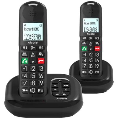 Alcatel XL685 Voice Dúo-Teléfono Inalámbrico DECT Senior Tamaño XL con Contestador- Pantalla de Alta Resolución- Teclas Grandes Audio Boost Manos Libres Bloqueo de Llamadas -2 terminales Negro Alcatel XL685 Voice Dúo-Teléfono Inalámbrico DECT Senior Tamaño XL con Contestador- Pantalla de Alta Resolución- Teclas Grandes Audio Boost Manos Libres Bloqueo de Llamadas -2 terminales Negro