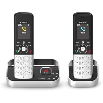 Alcatel FX990 Voice Dúo -Teléfono inalámbrico DECT con contestador de 50 minutos Pantalla gráfica color de alta resolución Manos libres Bloqueo de llamadas Timbre VIP 2 teléfonos- Negro/Gris Alcatel FX990 Voice Dúo -Teléfono inalámbrico DECT con contestador de 50 minutos Pantalla gráfica color de alta resolución Manos libres Bloqueo de llamadas Timbre VIP 2 teléfonos- Negro/Gris