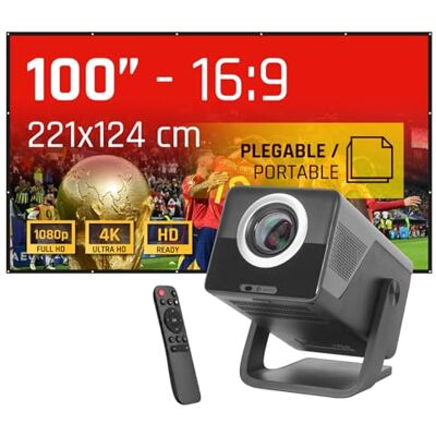 iggual Pack Proyector Portátil Full HD 1080 p, (Android 14, WiFi, Bluetooth, HDMI) + Pantalla Proyección 100" Pulgadas, (Tela Plegable, Antiarrugas), Usos: Cine en Casa, Streaming, Gaming, iggual Pack Proyector Portátil Full HD 1080 p, (Android 14, WiFi, Bluetooth, HDMI) + Pantalla Proyección 100" Pulgadas, (Tela Plegable, Antiarrugas), Usos: Cine en Casa, Streaming, Gaming,