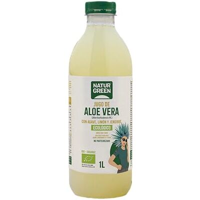 NaturGreen Jugo de Aloe Vera Bio con Agave, Jengibre y Limón, 1 Litro, No Pasteurizado, con Fibra de Hoja Fresca, Digestivo, Natural y Ecológico, Bajo en Azúcar NaturGreen Jugo de Aloe Vera Bio con Agave, Jengibre y Limón, 1 Litro, No Pasteurizado, con Fibra de Hoja Fresca, Digestivo, Natural y Ecológico, Bajo en Azúcar