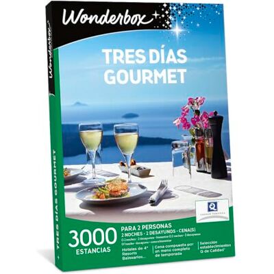 WONDERBOX Caja Regalo TRES DÍAS GOURMET dos noches con desayunos y cenas o más opciones a elegir entre 3.000 hoteles para dos personas. WONDERBOX Caja Regalo TRES DÍAS GOURMET dos noches con desayunos y cenas o más opciones a elegir entre 3.000 hoteles para dos personas.