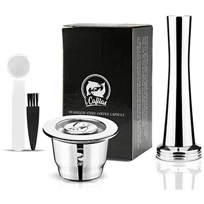 i Cafilas Icafilas Cápsulas de café de acero inoxidable y metal reutilizables para Nes-presso,Cápsulas recargables para el hogar o para cafeterías,Tamper + Capsule i Cafilas Icafilas Cápsulas de café de acero inoxidable y metal reutilizables para Nes-presso,Cápsulas recargables para el hogar o para cafeterías,Tamper + Capsule
