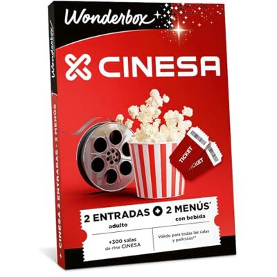 WONDERBOX Caja Regalo Cine + Menú para 2 Personas 2 entradas adulto + 2 menús palomitas con bebidas Más de experiencias Más de 300 salas de cine CINESA en España WONDERBOX Caja Regalo Cine + Menú para 2 Personas 2 entradas adulto + 2 menús palomitas con bebidas Más de experiencias Más de 300 salas de cine CINESA en España