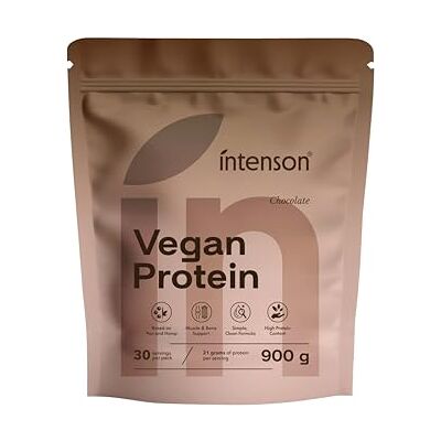 Intenson Vegan Protein Powder Chocolate, 900 g, 21 g de Proteína por Porción, 30 Porciones, Mezcla de Guisante y Cáñamo, 100% Vegetal, Sin Lactosa, Sin Gluten, Sin Azúcar, Fórmula Clean Intenson Vegan Protein Powder Chocolate, 900 g, 21 g de Proteína por Porción, 30 Porciones, Mezcla de Guisante y Cáñamo, 100% Vegetal, Sin Lactosa, Sin Gluten, Sin Azúcar, Fórmula Clean
