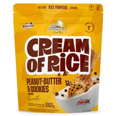 Amix Mr. Popper’s® Cream of Rice 1000 g – Crema de arroz instantánea extrusionada, rica en carbohidratos y baja en grasa Sabor Peanut-Butter & Cookies Amix Mr. Popper’s® Cream of Rice 1000 g – Crema de arroz instantánea extrusionada, rica en carbohidratos y baja en grasa Sabor Peanut-Butter & Cookies