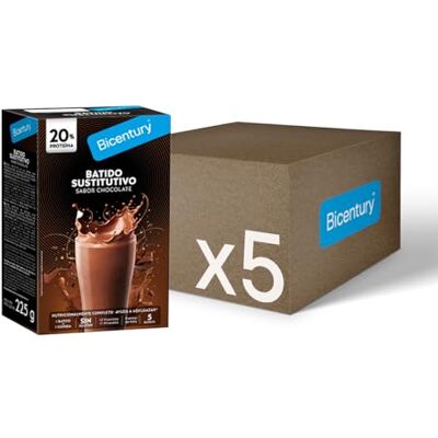Bicentury Batido sustitutivo con Proteína sabor Chocolate, 16g de proteína por batido, nutricionalmente completo con los nutrientes necesarios para reemplazar una comida principal Caja de 5 unidades Bicentury Batido sustitutivo con Proteína sabor Chocolate, 16g de proteína por batido, nutricionalmente completo con los nutrientes necesarios para reemplazar una comida principal Caja de 5 unidades