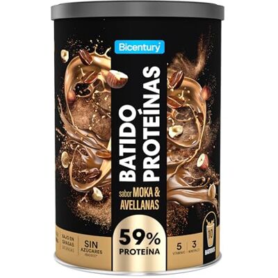 Bicentury Proteína en polvo Moka & Avellana, 20g de Proteína por porción, Sin Azúcares Añadidos, Bajo en Grasas, Ideal para recuperación muscular, 340 g, 10 raciones Moka & Avellana Bicentury Proteína en polvo Moka & Avellana, 20g de Proteína por porción, Sin Azúcares Añadidos, Bajo en Grasas, Ideal para recuperación muscular, 340 g, 10 raciones Moka & Avellana