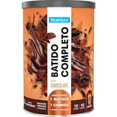 Bicentury Batido Completo Sustitutivo de Comida Sabor Chocolate, Rico en Proteínas, Bajo en Grasas saturadas, Un batido equivale a una comida completa, 436 g, 16 raciones Bicentury Batido Completo Sustitutivo de Comida Sabor Chocolate, Rico en Proteínas, Bajo en Grasas saturadas, Un batido equivale a una comida completa, 436 g, 16 raciones