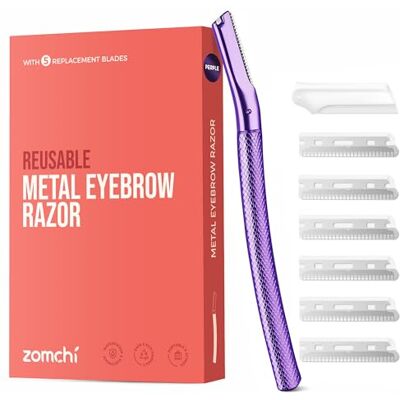 ZOMCHI Cuchilla para Cejas, Protector de Precisión, Morado Cuchilla Facial para Dermaplaning con 6 Cuchillas, Mango Metálico, Compacta para Viaje ZOMCHI Cuchilla para Cejas, Protector de Precisión, Morado Cuchilla Facial para Dermaplaning con 6 Cuchillas, Mango Metálico, Compacta para Viaje