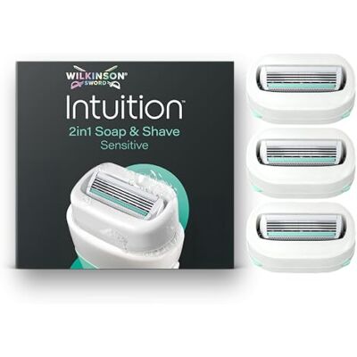 Wilkinson Sword Intuition Soap & Shave Nourishing Maquinilla mujer, 3 rec 2 en 1, maquinilla de 4 hojas para mujer con jabón vegano y manteca de karité, solo añade agua, no necesita gel de afeitar Wilkinson Sword Intuition Soap & Shave Nourishing Maquinilla mujer, 3 rec 2 en 1, maquinilla de 4 hojas para mujer con jabón vegano y manteca de karité, solo añade agua, no necesita gel de afeitar