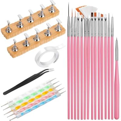 HZHSSG Herramientas para Arte de Uñas, Kit de Diseño de Uñas con 15 Pinceles Para Uñas, 5 Punzones, 2 Makartt Soporte, Pinzas para Uñas, Kit de Decoración para Uñas para Principiantes HZHSSG Herramientas para Arte de Uñas, Kit de Diseño de Uñas con 15 Pinceles Para Uñas, 5 Punzones, 2 Makartt Soporte, Pinzas para Uñas, Kit de Decoración para Uñas para Principiantes