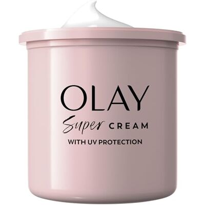 Olay Super Cream Crema Hidratante Facial con Protección UV SPF30 50ml Recarga, 5 Beneficios en 1 para la Piel, Hidratación Ultra Ligera, Protege contra el Daño Solar, Brillo y Protección Instantáneos Olay Super Cream Crema Hidratante Facial con Protección UV SPF30 50ml Recarga, 5 Beneficios en 1 para la Piel, Hidratación Ultra Ligera, Protege contra el Daño Solar, Brillo y Protección Instantáneos