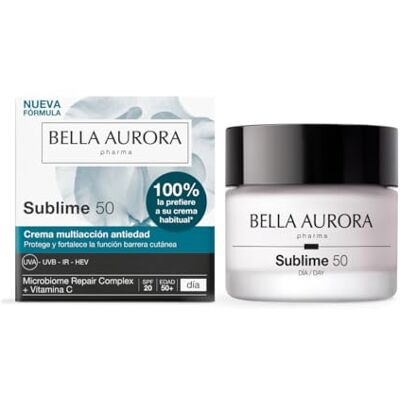 BELLA AURORA Sublime 50 Día Nueva Fórmula Crema multiacción antiedad con Microbiome Repair Complex, vitamina C y SPF 20 Fortalece la barrera cutánea y unifica el tono Piel madura 50 ml BELLA AURORA Sublime 50 Día Nueva Fórmula Crema multiacción antiedad con Microbiome Repair Complex, vitamina C y SPF 20 Fortalece la barrera cutánea y unifica el tono Piel madura 50 ml