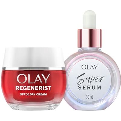 Procter & Gamble Olay Regenerist Crema Facial de Día SPF30 50ml y Súper Sérum 5 Beneficios en 1 14ml, Pack de 2 Unidades Hidratantes, Piel Más Firme Y Radiante Procter & Gamble Olay Regenerist Crema Facial de Día SPF30 50ml y Súper Sérum 5 Beneficios en 1 14ml, Pack de 2 Unidades Hidratantes, Piel Más Firme Y Radiante