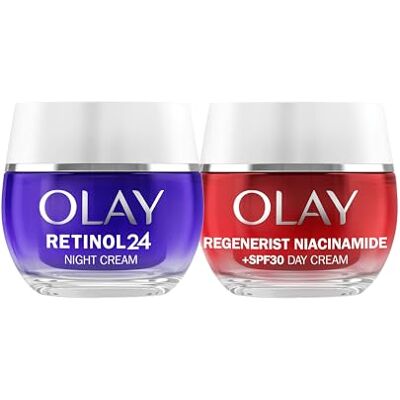 Olay Retinol24 Crema De Noche 50ML Y Niacinamida + SPF30 Crema Hidratante De Día 50ML. Pack De 2 Cremas Antiarrugas. Piel Más Joven Y Radiante Olay Retinol24 Crema De Noche 50ML Y Niacinamida + SPF30 Crema Hidratante De Día 50ML. Pack De 2 Cremas Antiarrugas. Piel Más Joven Y Radiante