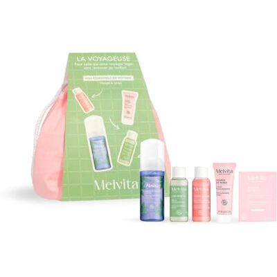 Melvita – Kit La Viajera: Schiuma detergente 50 ml Bouquet Floral, Siero idratante 15 ml Or Végétal, Acqua straordinaria e Crema idratante rimpolpante 15 ml Source de Roses Melvita – Kit La Viajera: Schiuma detergente 50 ml Bouquet Floral, Siero idratante 15 ml Or Végétal, Acqua straordinaria e Crema idratante rimpolpante 15 ml Source de Roses