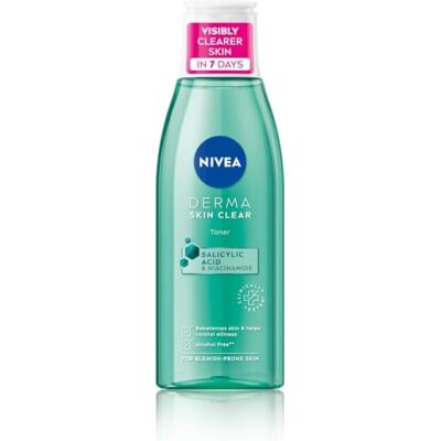 NIVEA Derma Skin Clear Toner (200 ml), tónico limpiador e hidratante, tónico de ácido salicílico enriquecido con niacinamida para reequilibrar la piel y eliminar impurezas NIVEA Derma Skin Clear Toner (200 ml), tónico limpiador e hidratante, tónico de ácido salicílico enriquecido con niacinamida para reequilibrar la piel y eliminar impurezas