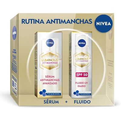 NIVEA Cellular Luminous630 Set Antimanchas Sérum 30 ml y Crema de Día FP50 40 ml Antimanchas, Hidratación y Protección Solar Ácido Hialurónico, Thiamidol Piel Uniforme Todo Tipo de Piel NIVEA Cellular Luminous630 Set Antimanchas Sérum 30 ml y Crema de Día FP50 40 ml Antimanchas, Hidratación y Protección Solar Ácido Hialurónico, Thiamidol Piel Uniforme Todo Tipo de Piel