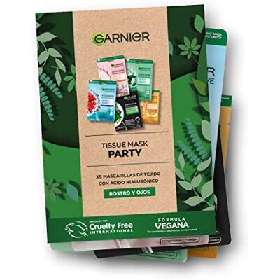 Garnier Colección de Regalo, 5 Mascarillas Faciales con Ácido Hialurónico para Rostro y Ojos, Fórmulas Veganas, Aprobado por Cruelty Free International Garnier Colección de Regalo, 5 Mascarillas Faciales con Ácido Hialurónico para Rostro y Ojos, Fórmulas Veganas, Aprobado por Cruelty Free International
