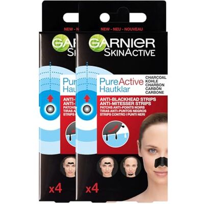 Garnier Skin Active Garnier Pure Active Nose tiras de carbón contra espinillas 2 x 4 unidades Garnier Skin Active Garnier Pure Active Nose tiras de carbón contra espinillas 2 x 4 unidades
