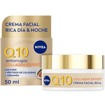 NIVEA Q10 Antiarrugas Collagen Expert Crema Facial Rica Día y Noche Mejora la Flacidez en 7 Días Q10, Péptidos de Colágeno y Ceramida Arrugas Profundas Piel Muy Seca y Flácida 50 ml NIVEA Q10 Antiarrugas Collagen Expert Crema Facial Rica Día y Noche Mejora la Flacidez en 7 Días Q10, Péptidos de Colágeno y Ceramida Arrugas Profundas Piel Muy Seca y Flácida 50 ml