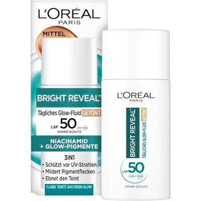 L'Oreal Paris L'Oréal Líquido UV Glow Diario Factor 50 Niacinamida + Pigmentos Glow Color Medio , 1 x 50 ml L'Oreal Paris L'Oréal Líquido UV Glow Diario Factor 50 Niacinamida + Pigmentos Glow Color Medio , 1 x 50 ml