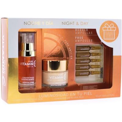 Noche Y Dia Pack Regalo Vitamina C Pure Anti-Ox Antiedad 3 Productos, Crema 60ml, Sérum 30ml, 5 Ampollas regalo Tratamiento Antiarrugas Todo Tipo Piel Cruelty Free Noche Y Dia Pack Regalo Vitamina C Pure Anti-Ox Antiedad 3 Productos, Crema 60ml, Sérum 30ml, 5 Ampollas regalo Tratamiento Antiarrugas Todo Tipo Piel Cruelty Free