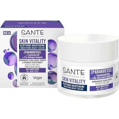 Sante Naturkosmetik Skin Vitality Crema de Noche Suavizante 50 ml Con Parakress, Aceite de Semilla de Uva y Complejo de Pro-colágeno Crema hidratante para una piel firme Vegana y Natural Sante Naturkosmetik Skin Vitality Crema de Noche Suavizante 50 ml Con Parakress, Aceite de Semilla de Uva y Complejo de Pro-colágeno Crema hidratante para una piel firme Vegana y Natural
