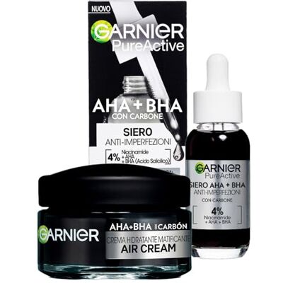 Garnier Air Cream AHA BHA Crema Facial Hidratante Matificante con Carbón 50ml + PureActive Sérum Anti Imperfecciones con Carbón y Niacinamida Tratamiento para Espinillas y Puntos Negros 30ml Garnier Air Cream AHA BHA Crema Facial Hidratante Matificante con Carbón 50ml + PureActive Sérum Anti Imperfecciones con Carbón y Niacinamida Tratamiento para Espinillas y Puntos Negros 30ml
