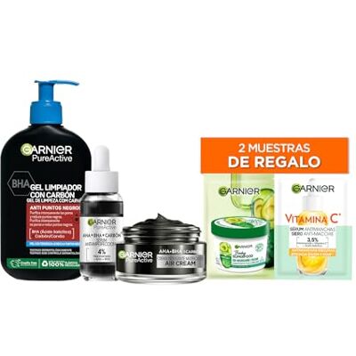 Garnier Pure Active Pack rutina Anti Imperfecciones, Gel Limpiador Anti Puntos Negros 250 ml, Serum Anti-Imperfecciones con 4% de Niacinamida, Crema Hidratante Matificante con AHA+BHA y Carbón Garnier Pure Active Pack rutina Anti Imperfecciones, Gel Limpiador Anti Puntos Negros 250 ml, Serum Anti-Imperfecciones con 4% de Niacinamida, Crema Hidratante Matificante con AHA+BHA y Carbón